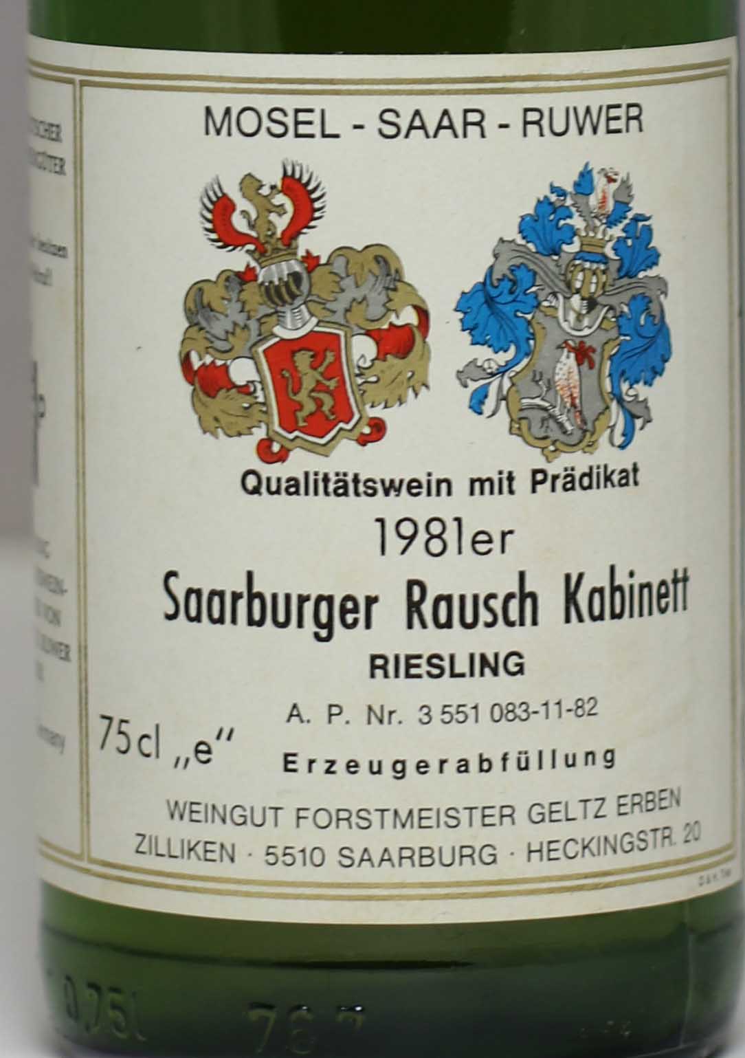 Forstmeister Geltz Zilliken | Riesling Kabinett 1981 - Saarburger Rausch
